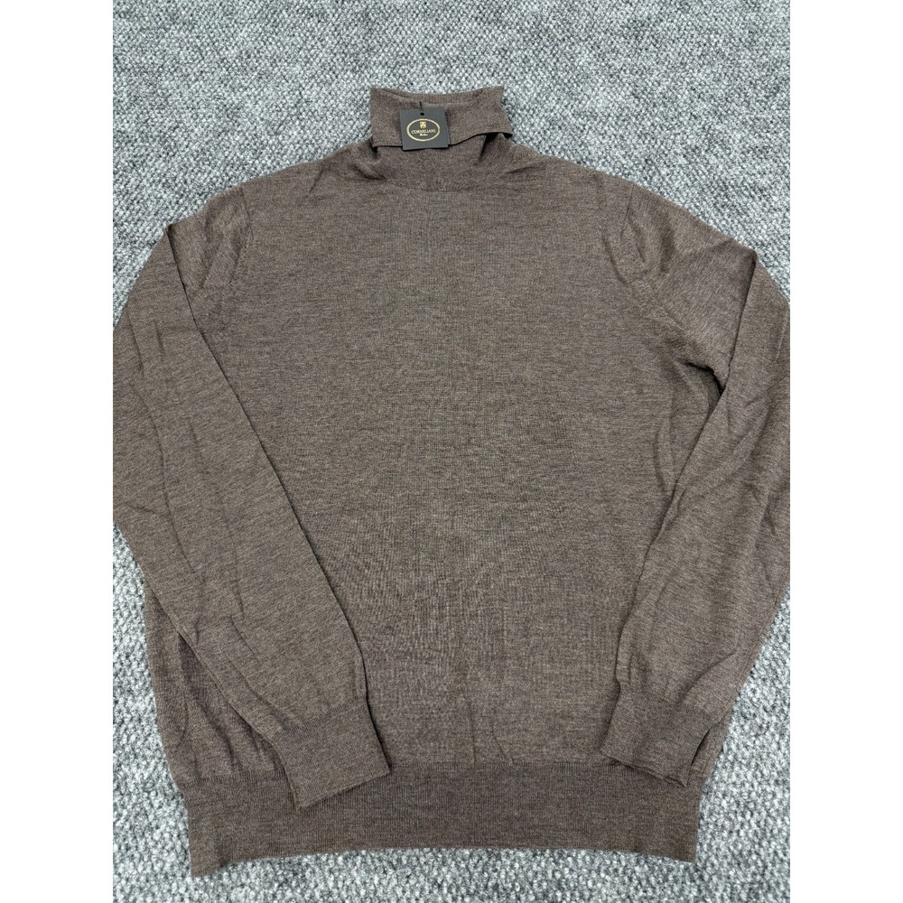 Corneliani Turtleneck Sweater Men's 52 (L) Brown Pure Wool Knit Ribbed Hem